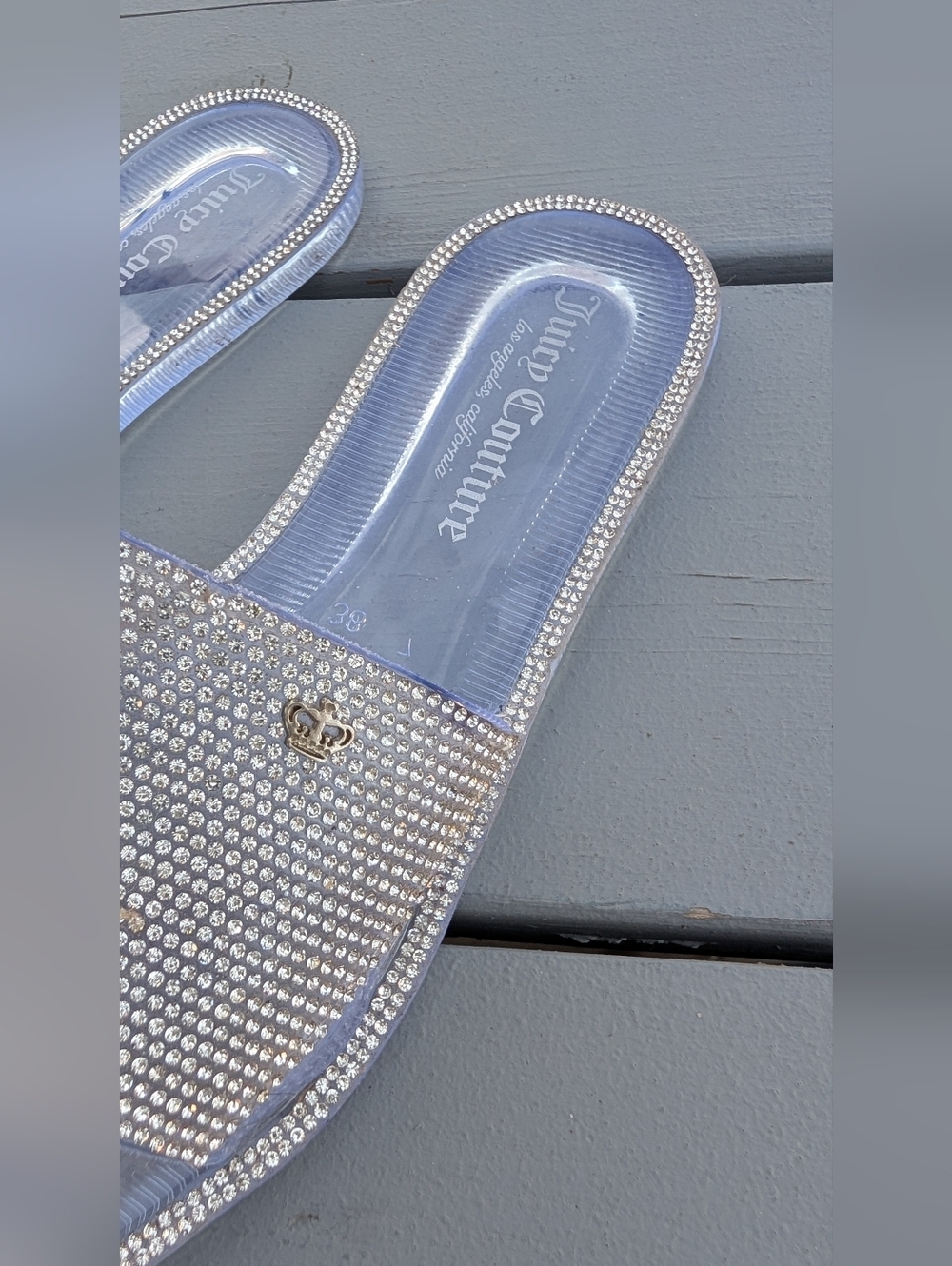 Juicy Couture Silver Crystal Slide Sandals Woman's Sz 7